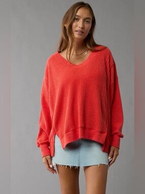 AE Big Hug V-Neck Waffle Sweatshirt XL